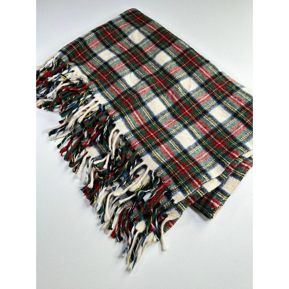 Vintage Coming Home with Lands' End Wool Plaid Tartan Throw Blanket Fringed USA